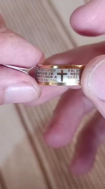 Video de Anel Aço Inox 316L Dourado e Prateado Boleada Oração Pai Nosso 8mm
