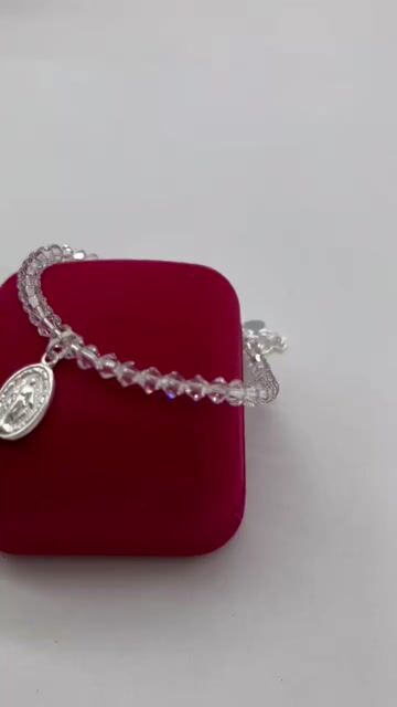 Video de SWA-26 Pulseras Cristal SWA Blanco + Dije Medalla Milagrosa (17 cm + cadena extensión) Plata Italiana