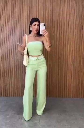 Vídeo de Conjunto Feminino Tomara que Caia com Calça Pantalona detalhe renda