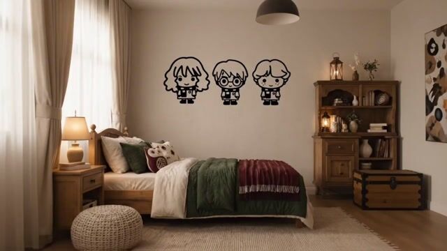 Vídeo de Kit Adesivo Decorativo de Parede Autocolante Trio de Bruxinhos Harry, Hermione e Rony – 50cm