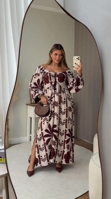 Vídeo de VESTIDO PLUS SIZE MANGA LONGA OFF WHITE E MARROM: ELEGÂNCIA COM LEVEZA