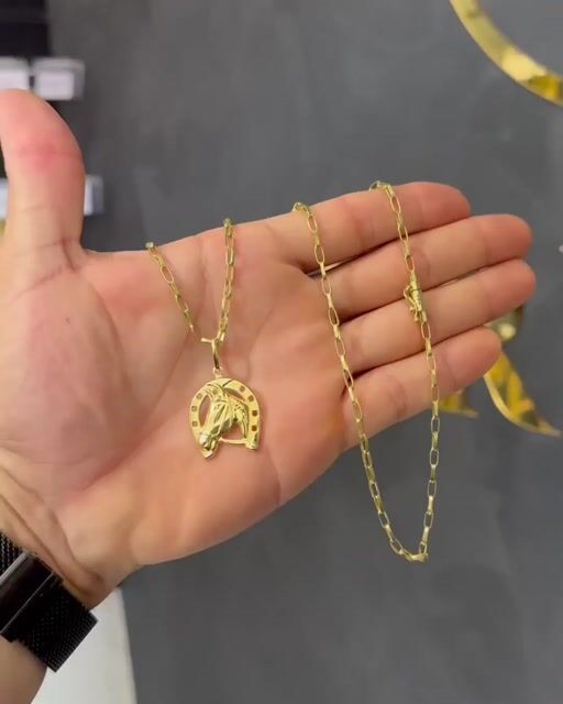 Vídeo de CORRENTE TIJOLINHO 3MM + PINGENTE FERRADURA DO CAVALO MÉDIO (MOEDA ANTIGA)