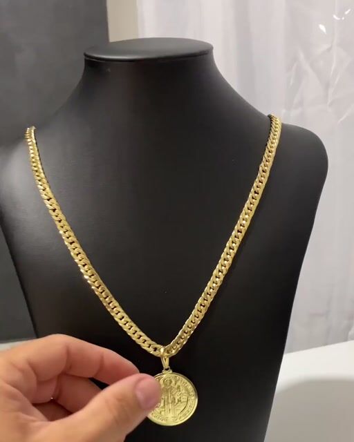 Vídeo de CORRENTE GRUMET LAMINADA 8MM + PINGENTE MEDALHA DE SÃO BENTO FRENTE E VERSO (MOEDA ANTIGA)