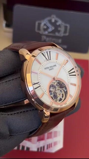 Video de Patek Philippe Tourbillon 42mm - AÇO ROSE/MOSTRADOR BRANCO - COURO