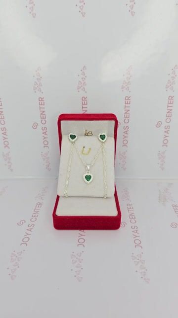 Video de Conjunto Plata 925 Corazon Verde Aros Dije Cadena C1928 Verde Musgo