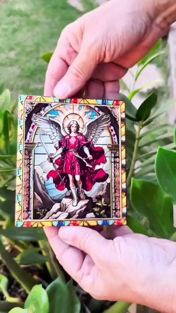 Video de Quadro de mesa/ parede de São Miguel Arcanjo - Vitral- 14x12