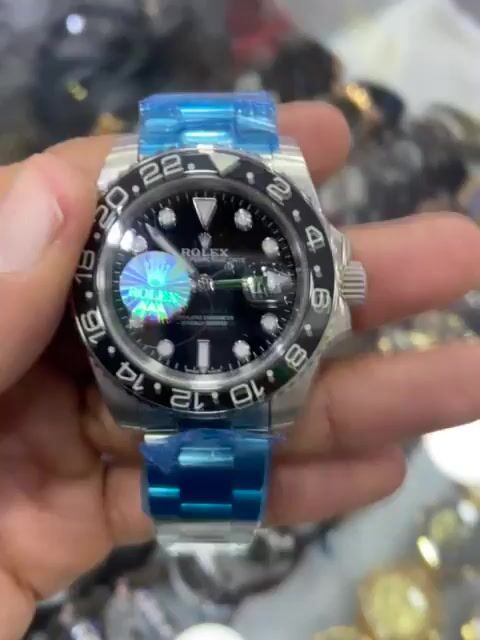 Vídeo de GMT Master II Premium Prata com Mostrador Preto Pulseira Prata Preto Automático