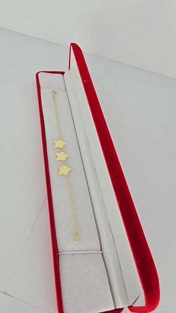 Video de Pulsera Oro 18k 3 Estrellas Cadena Singapur Mujer C1729 Amarillo 4.8 Cm 15 Cm
