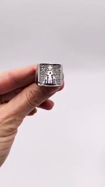 Video de Anel prateado cravejado Nossa Senhora Aparecida-Inox