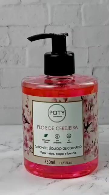 Vídeo de Sabonete Líquido Glicerinado Flor de Cerejeira 350 ml Poty Cosméticos