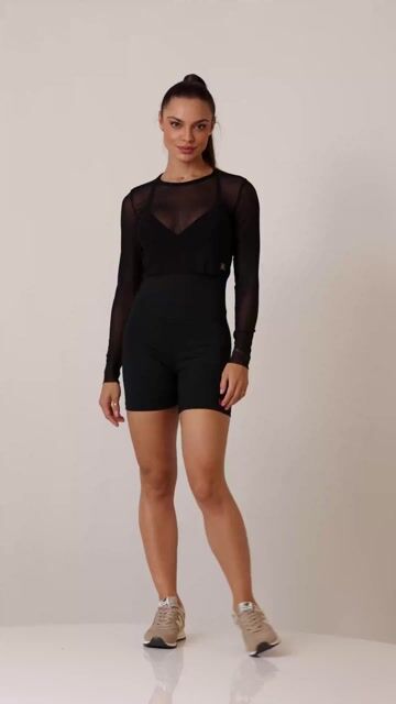 Video de Cropped Manga Longa Fitness em tule - Cajubrasil