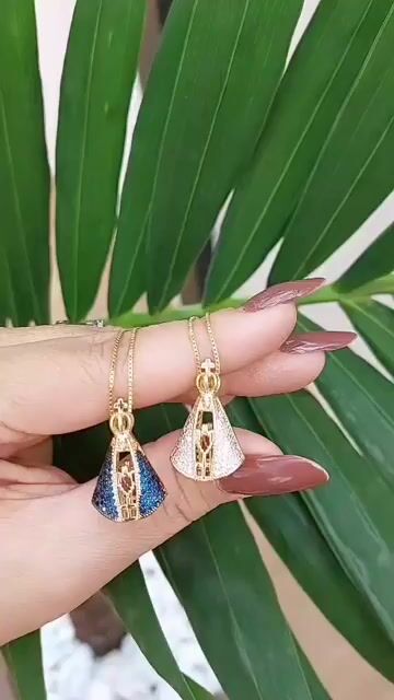 Vídeo de Colar Nossa Senhora Aparecida 2 faces 45+5 cm,banhada Ouro 18k.R$199,00