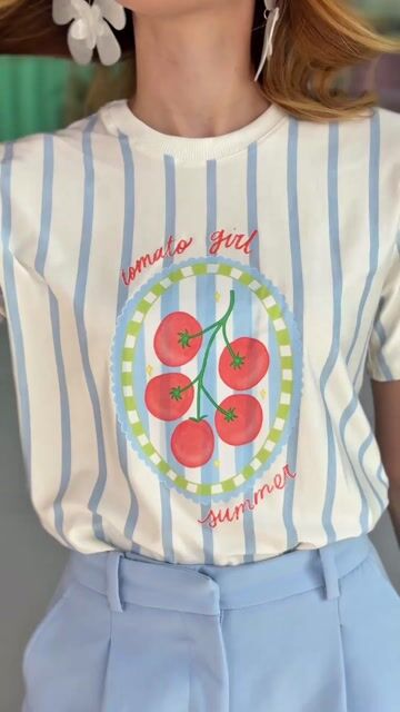 Video de T-shirt Listras Tomato Girl