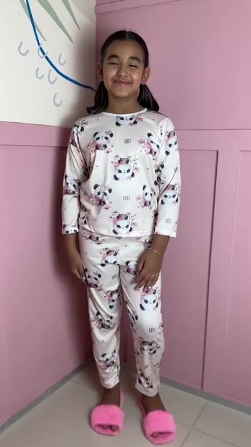 Vídeo de Pijama Infantil Longo de Inverno Full - Pandinha Laço Borboleta (767)
