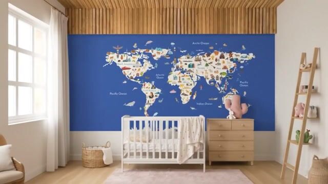 Vídeo de Papel de Parede Adesivo Infantil Autocolante Mapa Decorativo