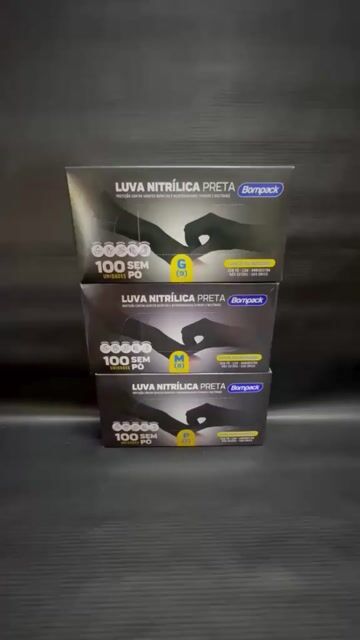 Vídeo de Luva Descartável Nitrílica Preta S/pó 100 Unidades Cor Preto