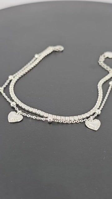 Video de Pulsera Plata 925 Doble Con Piedras 3 Corazones Pd - C2249