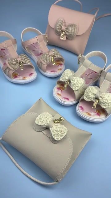 Video de Kit Sandália Rasteirinha Bolsa Infantil Menina Nude Laço Casual Festa