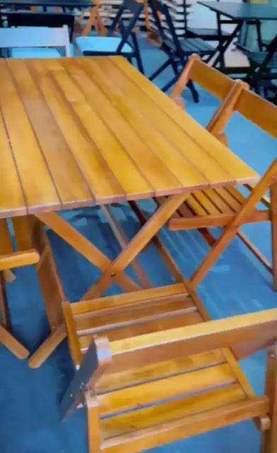 Video de Conjunto Jogo de Mesa Americano 120x70 com 6 cadeiras dobráveis Tampo Ripado