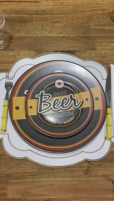 Video de Jogos Pratos Rasos e Sobremesa - Kits com 8 e 12 Unidades - Coleção Churrasco Beer (Acetinada) Alleanza