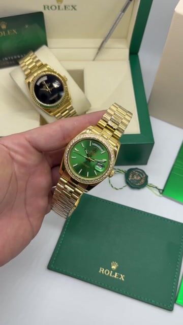 Video de Rolex Day-Date President 40mm - Mostrador verde/Bezel cravejado