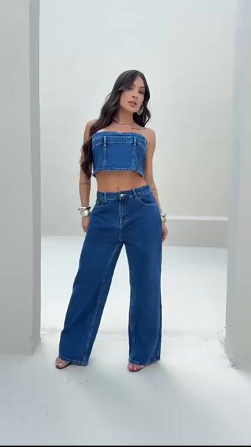 Video de Conjunto cropped e calça jeans feminina