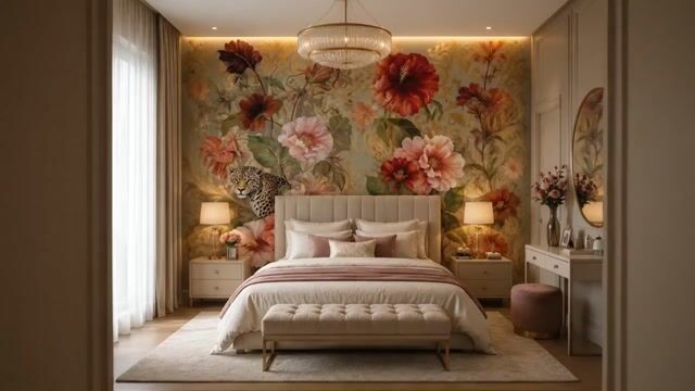 Vídeo de Papel de Parede Adesivo Autocolante Floral Onça Pintada Luxo