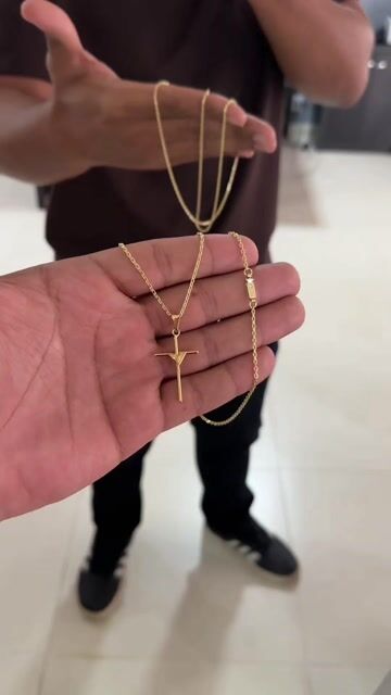Vídeo de KIT CORRENTE CADEADO 1,5MM + PINGENTE CRUZ AMARRADA