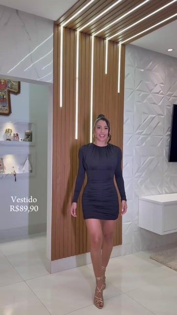 Vídeo de Vestido Poliamida Manga e Drapeado (1501)