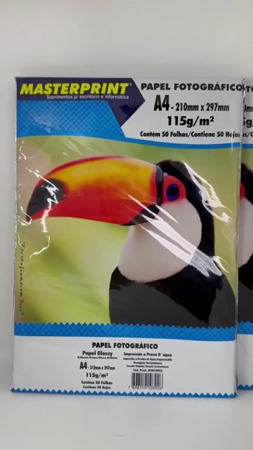 Vídeo de Papel Fotográfico Glossy A4 115g Branco 50 Folhas Masterprint