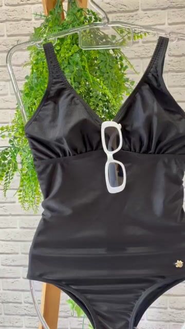 Vídeo de Maiô Decote V com alças Fixas reforçadas sem bojo preto