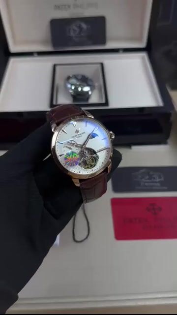 Video de Patek Philippe Tourbillon 42mm - AÇO ROSE/MOSTRADOR BRANCO - COURO
