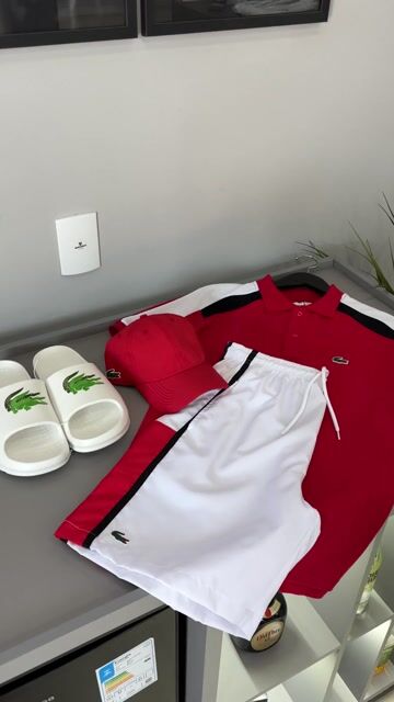 Vídeo de POLO LACOSTE RECORT VERMELHO + BERMUDA SPORT LCST - REF 456