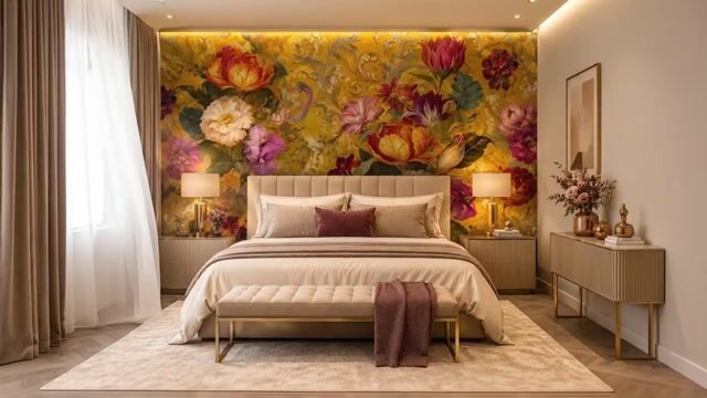 Vídeo de Papel de Parede Autocolante Floral Luxo Fundo Amarelo