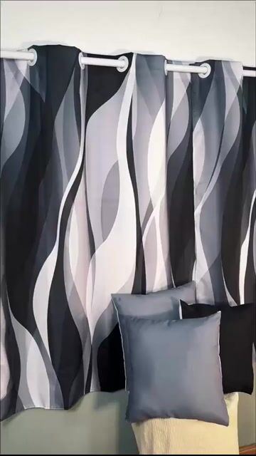 Vídeo de Cortina Para Sala Tecido Tamanho 1,5 X 2,6 Cor - Preto Cinza Mordeno