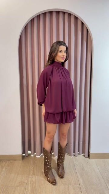 Video de Vestido curto Nusa manga longa - bordo