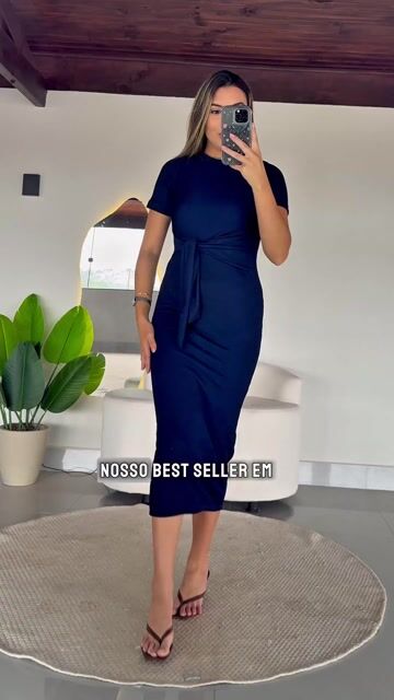 Video de VESTIDO MIDI AMARRAÇÃO MALHA SHINE COM ELASTANO AZUL MARINHO LANA