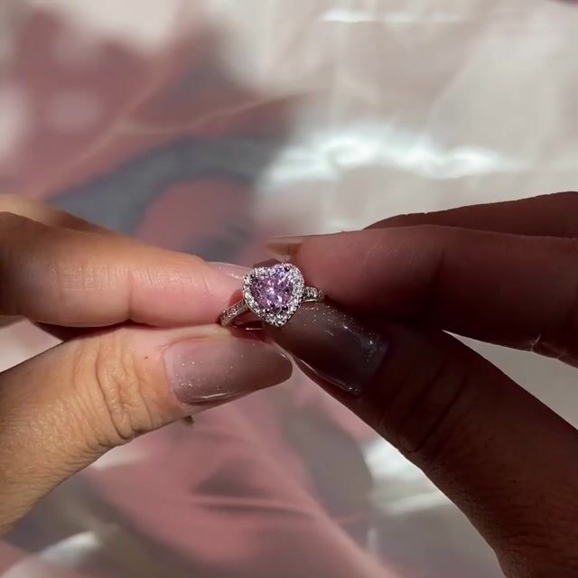 Video de Anel Carol · Prata 925 · Coração Rosa 1ct · Solitário · Halo