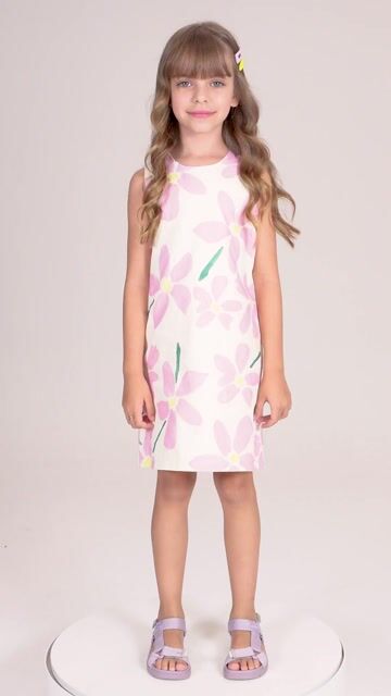 Vídeo de Vestido Infantil Reversível Estampado na cor Amarelo Siciliano