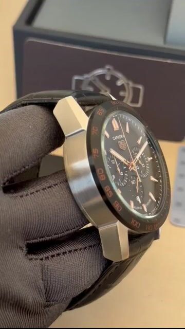 Video de TAG Heuer Carrera 44mm - AÇO COM ROSE/MOSTRADOR PRETO - COURO