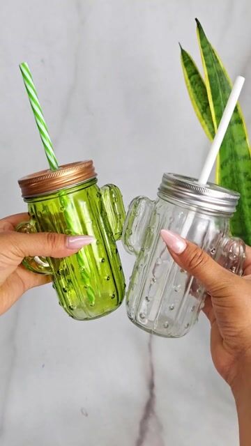 Video de Vaso Frasco Jarro 450 Ml Vidrio Cactus Con Sorbete
