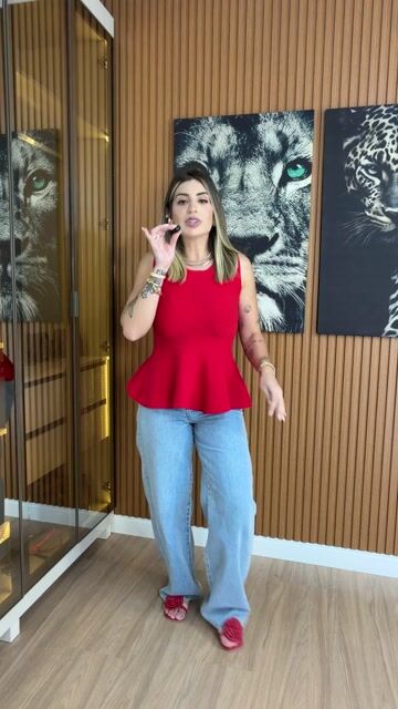 Video de Blusa camile peplum regata tricot modal (VERMELHO)