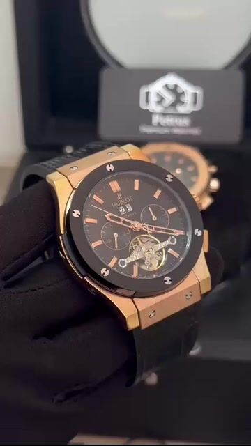 Video de Hublot Tourbillon 47mm - AÇO ROSE/MOSTRADOR PRETO - SILICONE E COURO