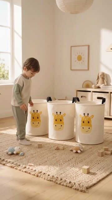Video de Pack x3 - Cesto Jirafa - Organizador de Ropa y Juguetes Infantil con Manija Plegable