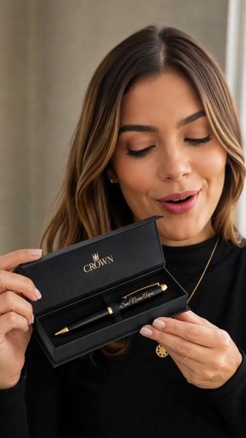Vídeo de Caneta Crown President Preta Personalizada Gravação Nome Lux