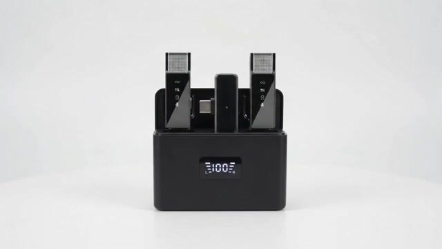 Vídeo de Microfone de Lapela sem Fio Duplo com Base Carregadora e Display