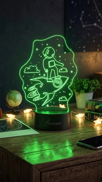 Video de Luminária LED 3D de Mesa - Astronauta do Espaço - Luxo Decorativa