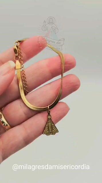Video de Pulseira dourada pingente Nossa Senhora Aparecida-Inox