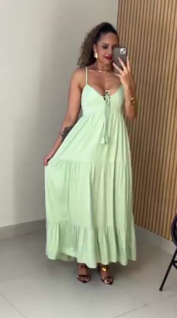 Vídeo de Vestido Longo Amarração Busto Alças Lyra Verde