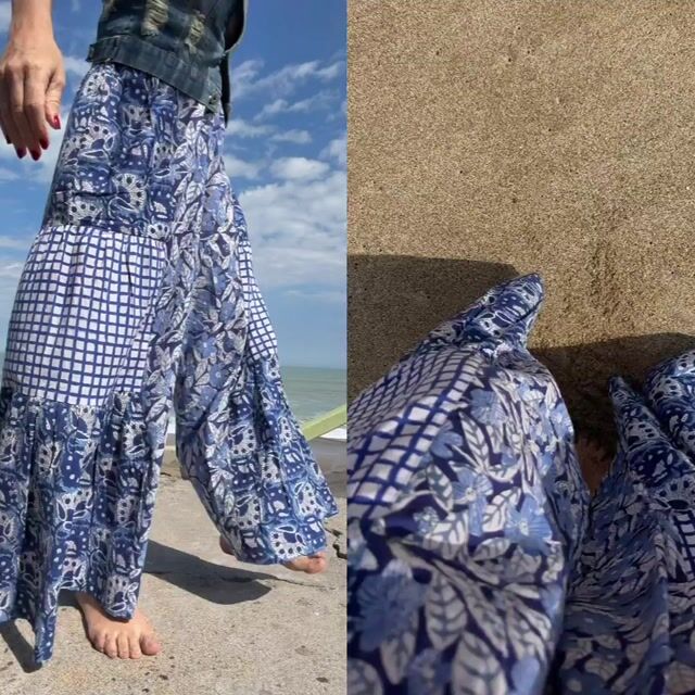 Video de Pantalón en 100% algodón de india block print - JAIPUR PATCH BLOCK azul